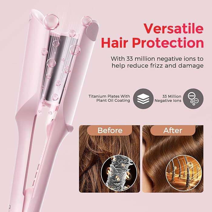 Waver Curling Iron Lena S12 Beach Waver Curling Wand, Hair Tool with 2 Barrels, Anti-Scald Protection, Adjustable Time & Temps, Dual Voltage, Titanium Coating for Effortless, Long-Lasting Waves - Image 6