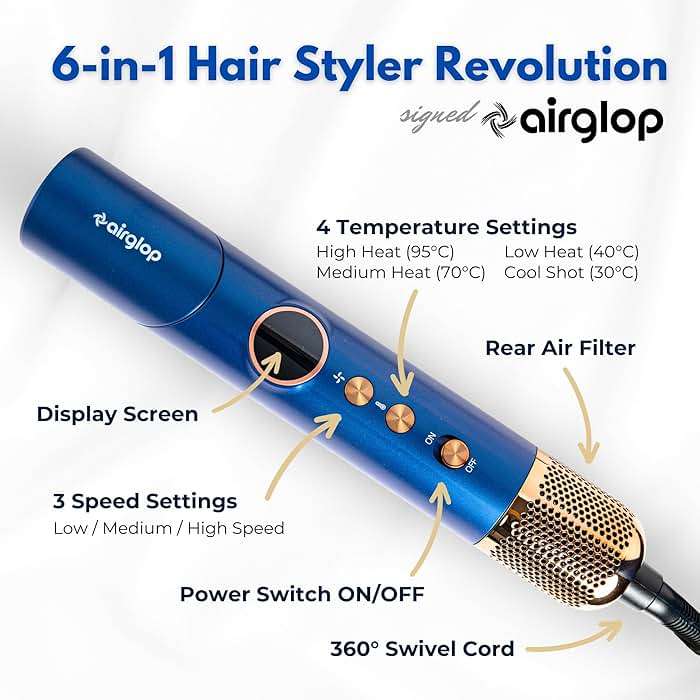 Hair Dryer Brush 6-in-1 Air Styler – Fast-Drying 110,000 RPM Ionic Blow Dryer with Straightener & Curler Attachments, Hair Styling Tools, Multi-Styler with Auto-Wrap Curlers, Best Gift for Girl/Women - Image 2
