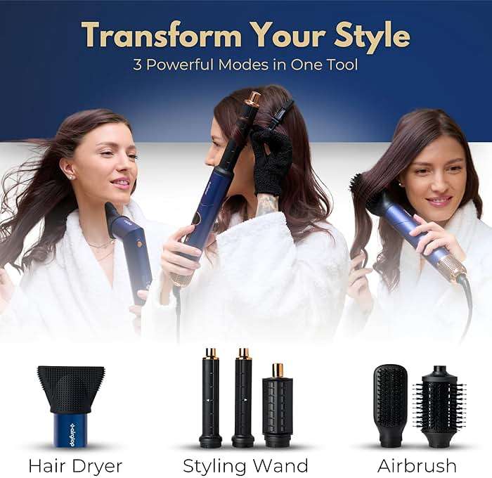 Hair Dryer Brush 6-in-1 Air Styler – Fast-Drying 110,000 RPM Ionic Blow Dryer with Straightener & Curler Attachments, Hair Styling Tools, Multi-Styler with Auto-Wrap Curlers, Best Gift for Girl/Women - Image 4