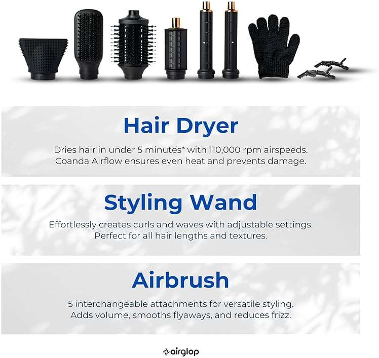 Hair Dryer Brush 6-in-1 Air Styler – Fast-Drying 110,000 RPM Ionic Blow Dryer with Straightener & Curler Attachments, Hair Styling Tools, Multi-Styler with Auto-Wrap Curlers, Best Gift for Girl/Women - Image 8
