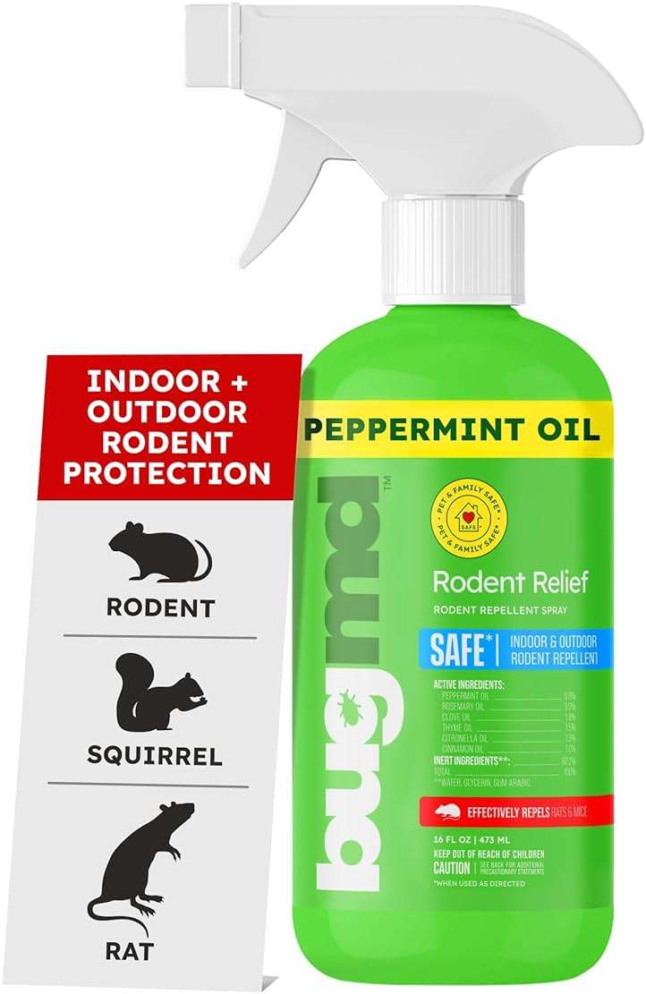 BugMD Peppermint Oil Spray for Rodents - 16oz Mouse Repellent & Rodent Repellent Spray, Natural Mice Repellent with Cinnamon, Clove, and Rosemary Oils - Safe Indoor & Outdoor Use - Image 1