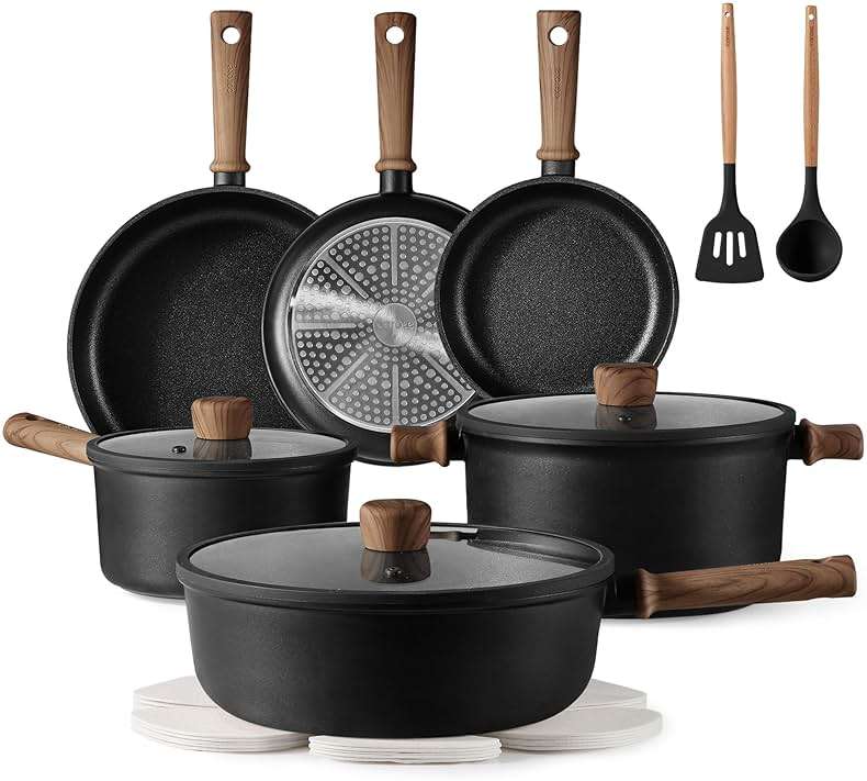 CAROTE Nonstick Pots and Pans, Induction Titanium Cookware Set 16pcs Kitchen Cooking Sets, Pot and Pan Non Stick w/Frying pan (PFOS, PFOA Free) - Image 1