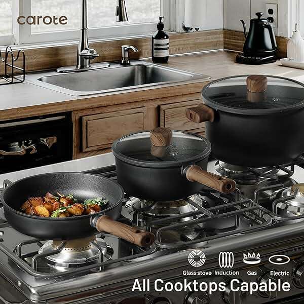 CAROTE Nonstick Pots and Pans, Induction Titanium Cookware Set 16pcs Kitchen Cooking Sets, Pot and Pan Non Stick w/Frying pan (PFOS, PFOA Free) - Image 5