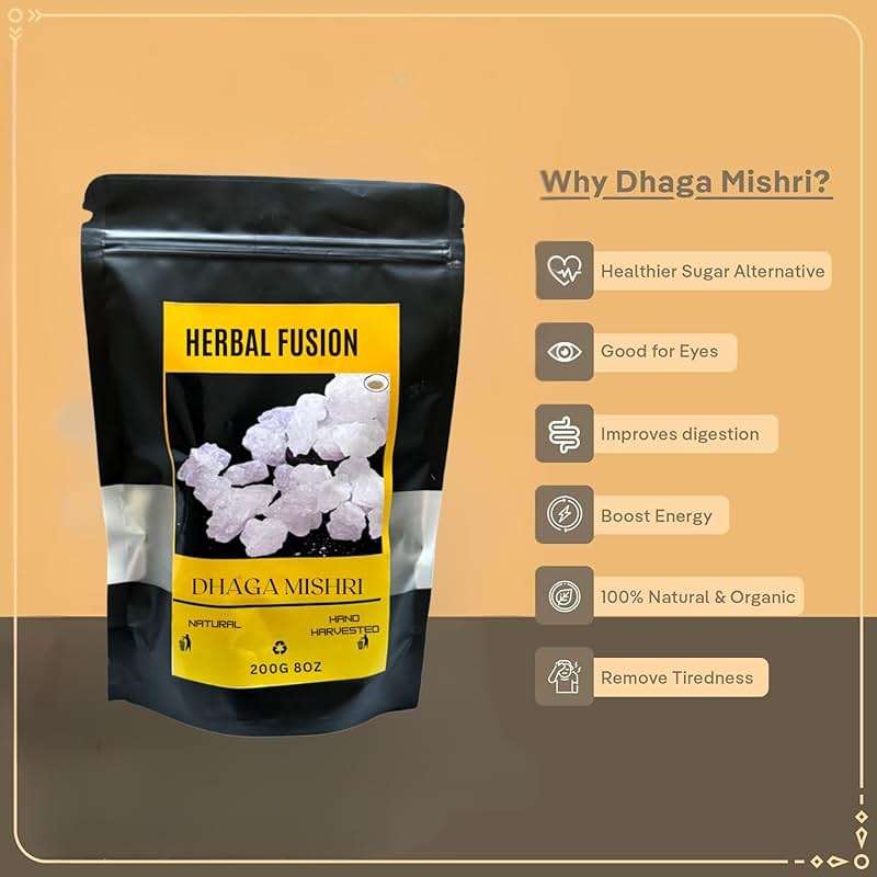 Herbal Fusion Organic Dhaga Mishri, 100% Organic, Kuja Mishri, Sugar Crystals, Dhaga Wali Mishri, Thread Crystals 210 Grams - Image 3