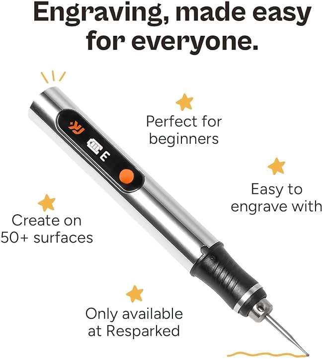 Resparked Customizer Engraving Pen Ultimate Cordless Portable Tool for Artists & DIYers - Engrave 50+ Surfaces - Beginner Friendly - Rechargeable - Free 30 Bits & Mastery Guide - Image 2