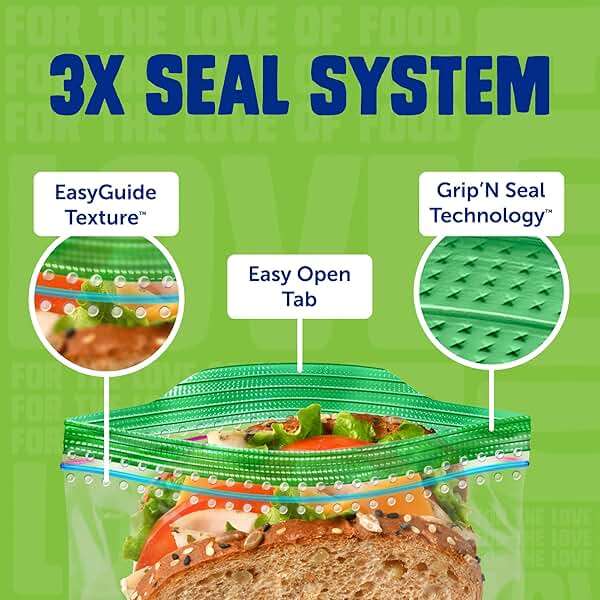 Ziploc Sandwich and Snack Bags with EasyGuide Texture, Plastic Storage Bags with Grip 'n Seal Technology, 105 Bags Total - Image 2