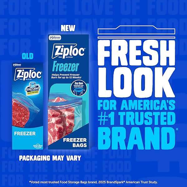 Ziploc Quart Food Storage Freezer Bags, Stand-Up Bottom, Easy to Fill, 60 Count - Image 2