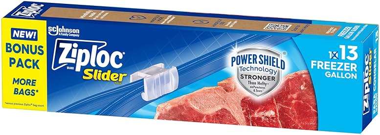 Ziploc Gallon Food Storage Freezer Slider Bags, Power Shield Technology for More Durability, 13 count - Image 1