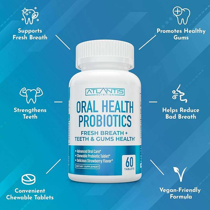 Atlantis Nutrition Oral Probiotics Chewable Tablet - Dental Probiotic for Gum Care & Teeth Care - Bad Breath Treatment for Adults - 3 Billion CFU Probiotic Blend/Tablet - Strawberry Flavor- 60 Tablets - Image 9