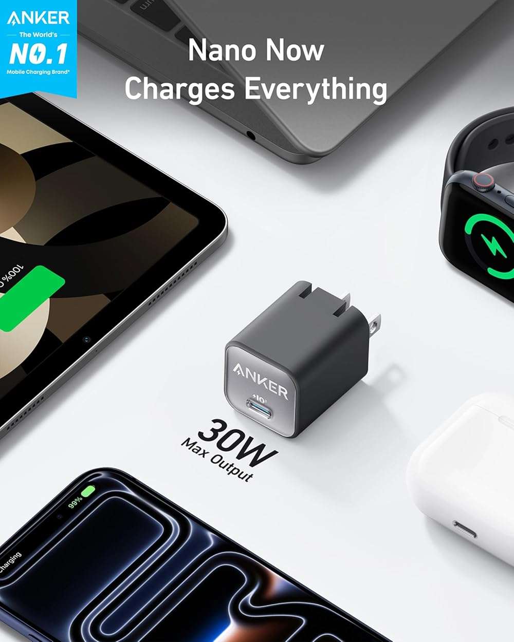 Anker Nano Phone Charger, USB C GaN Charger 30W, PIQ 3.0 Foldable PPS Fast Charger USB C for iPhone 17/16 and More Series, Galaxy, iPad, Compatible with MagSafe - Image 2