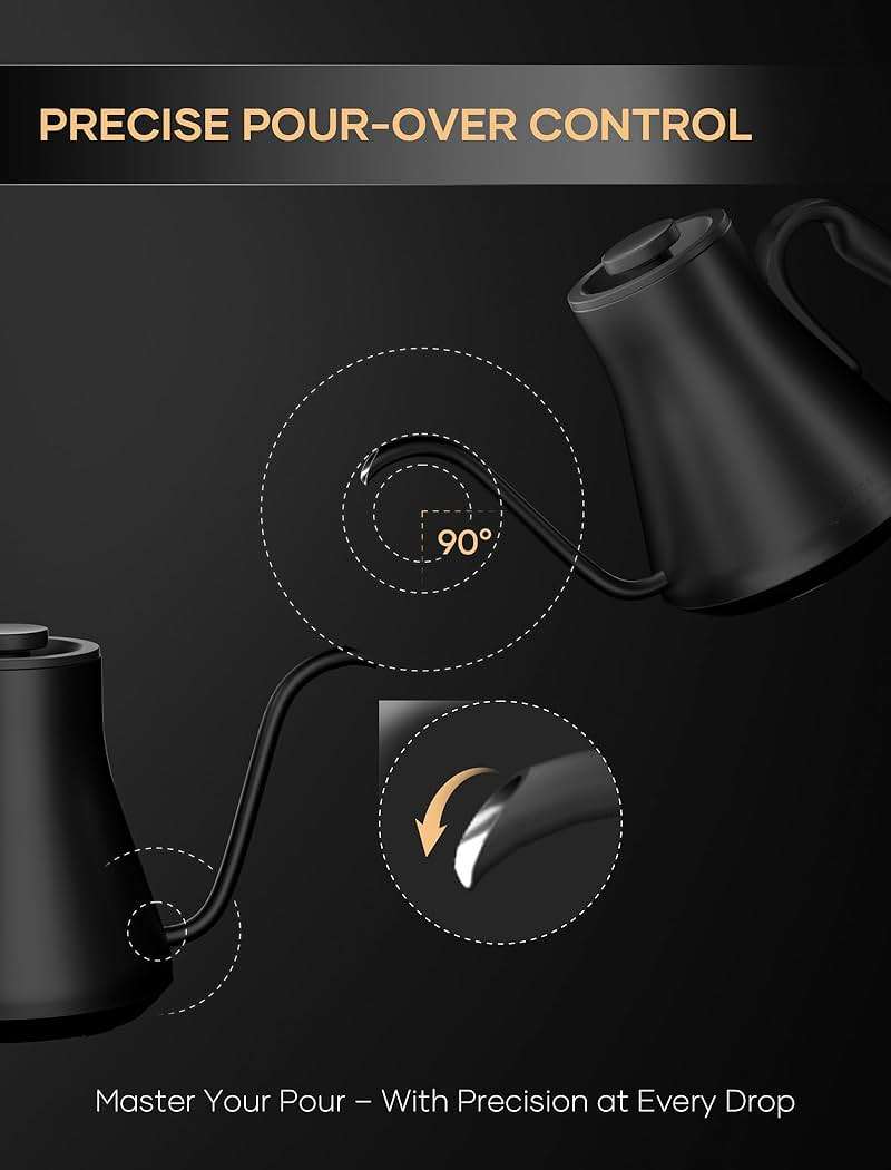 INTASTING Electric Kettle, Gooseneck Electric Kettle, ±1℉ Temperature Control, BPA-Free Stainless Steel Inner, Quick Heating, for Pour Over Coffee, Brew Tea, Boil Hot Water, 1500W/0.9L Dark Grey - Image 4