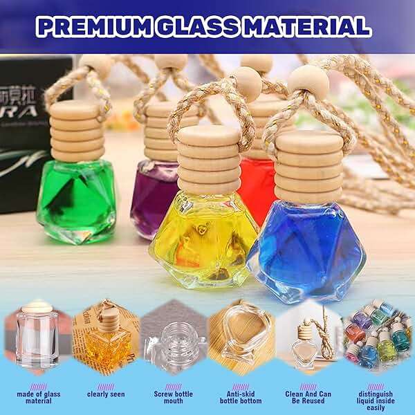 Waltool 30 Pcs Clear Glass Car Air Freshener Diffuser with Wooden Caps & Hanging String, Empty Essential Oil Bottles Aromatherapy Fragrance Perfume Vials Holder for Car Decor - Image 3