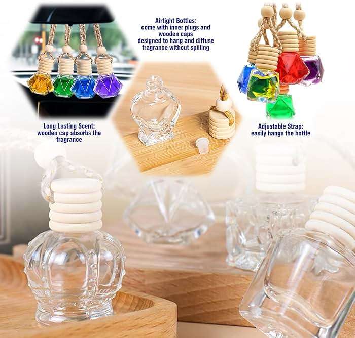 Waltool 30 Pcs Clear Glass Car Air Freshener Diffuser with Wooden Caps & Hanging String, Empty Essential Oil Bottles Aromatherapy Fragrance Perfume Vials Holder for Car Decor - Image 4