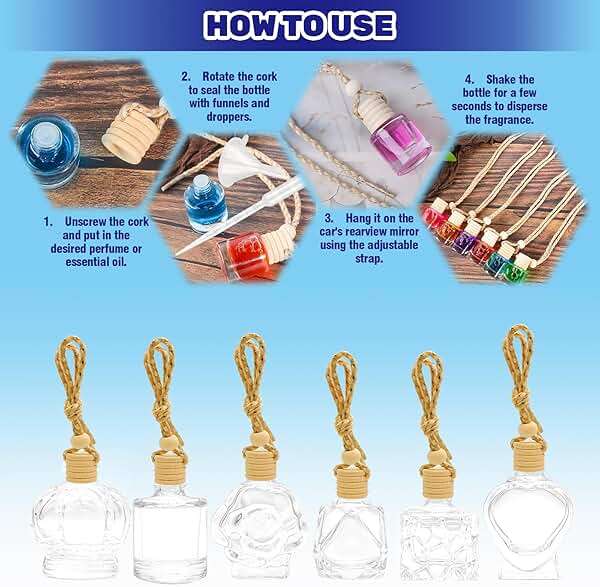 Waltool 30 Pcs Clear Glass Car Air Freshener Diffuser with Wooden Caps & Hanging String, Empty Essential Oil Bottles Aromatherapy Fragrance Perfume Vials Holder for Car Decor - Image 5