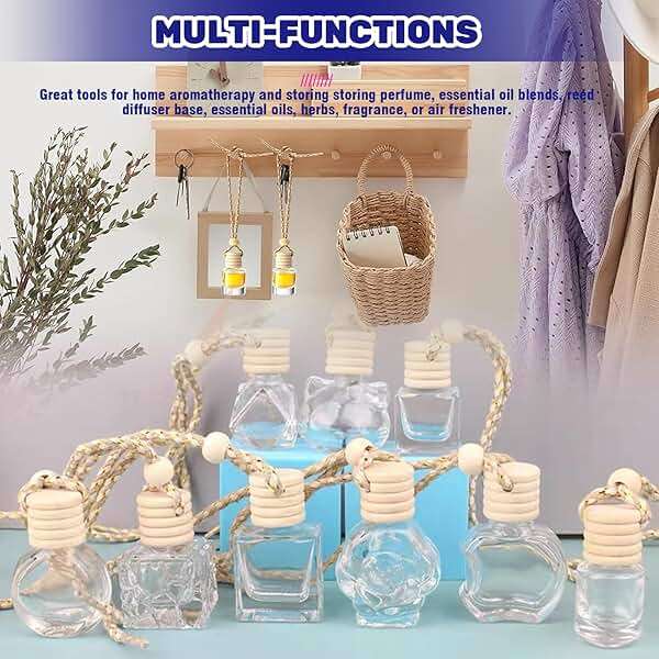 Waltool 30 Pcs Clear Glass Car Air Freshener Diffuser with Wooden Caps & Hanging String, Empty Essential Oil Bottles Aromatherapy Fragrance Perfume Vials Holder for Car Decor - Image 6