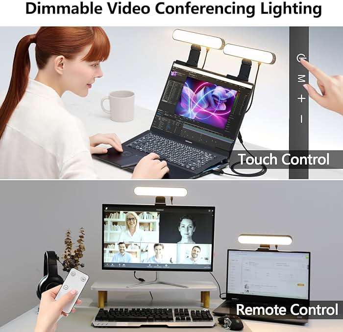 yAyusi Dual-lamp Video Conference Lighting, LED Streaming Light with Remote and Touch Control, Zoom Lighting for Computer,Webcam Laptop Monitor Ring Light for Video Calls/Zoom Meetings/Video Recording - Image 2