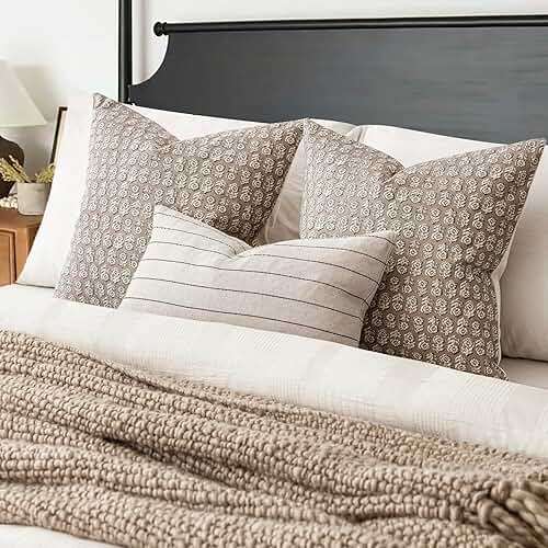 Foindtower Set of 2 Decorative Vintage Floral Print Throw Pillow Covers Neutral Modern Farmhouse Cushion Covers Boho Home Decor for Sofa Chair Couch Bedroom Living Room,18×18 Inch,Tan Taupe - Image 5