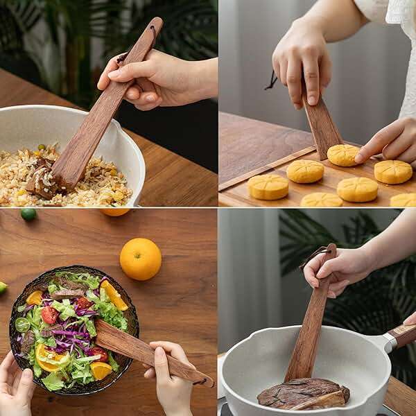 Essential Wooden Spatula Tong Set for Kitchens,Restaurants:Perfect for Fruits, Salads, Desserts, Breads,Barbecues - Image 5