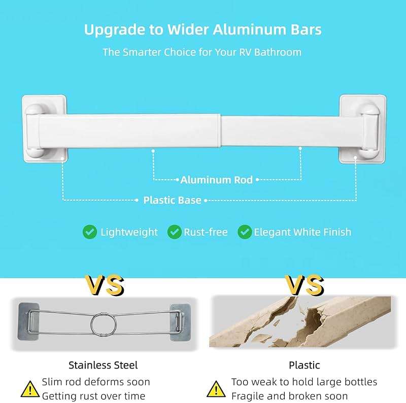 RV Shower Corner Storage Bars 3 Pack, Aluminum Adjustable Camper Shower Shelf Retainer Bars for Bathroom Storage and Organization, RV Essential Accessories for Travel Trailer Inside, 10-15 Inches - Image 5