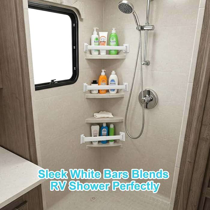 RV Shower Corner Storage Bars 3 Pack, Aluminum Adjustable Camper Shower Shelf Retainer Bars for Bathroom Storage and Organization, RV Essential Accessories for Travel Trailer Inside, 10-15 Inches - Image 8