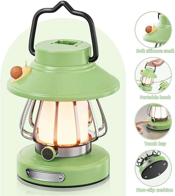 HOMY New Gear lamp for Kids Set Toddler Flashlight Convenient LED Light Rechargeable Battery Operated Outdoor Indoor Essentials Table Portable Night Light Green Gift Electric Camping Lanterns Snail - Image 3