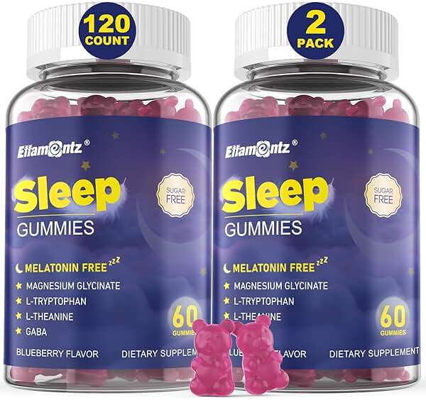 Sleep Gummies No Melatonin, Sleep Aid for Adults with Magnesium Glycinate, Melatonin Free Calm Sleeping Gummy Supplement with L-Tryptophan, L-Theanine, GABA, Ashwagandha, Valerian - Sugar Free, 120ct - Image 1