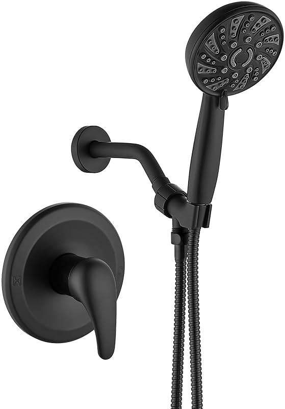 gotonovo Single-Handle Shower Faucet Set Shower Kit with Valve Shower Head and Handle Set Shower Trim Kit with 6 Modes ABS Handheld Shower Fixtures Shower Valve and Trim Kit Matte Black - Image 1