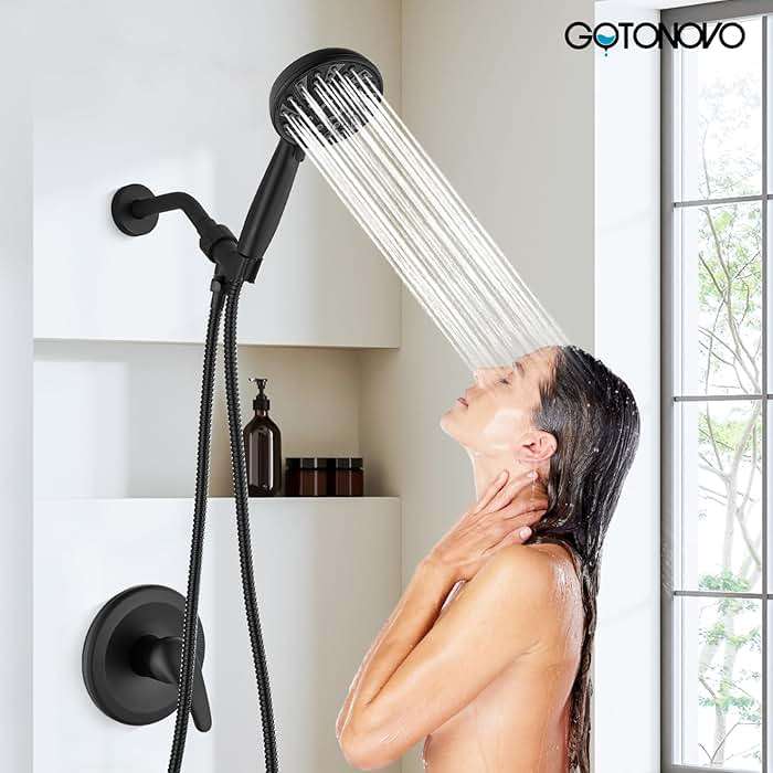 gotonovo Single-Handle Shower Faucet Set Shower Kit with Valve Shower Head and Handle Set Shower Trim Kit with 6 Modes ABS Handheld Shower Fixtures Shower Valve and Trim Kit Matte Black - Image 2