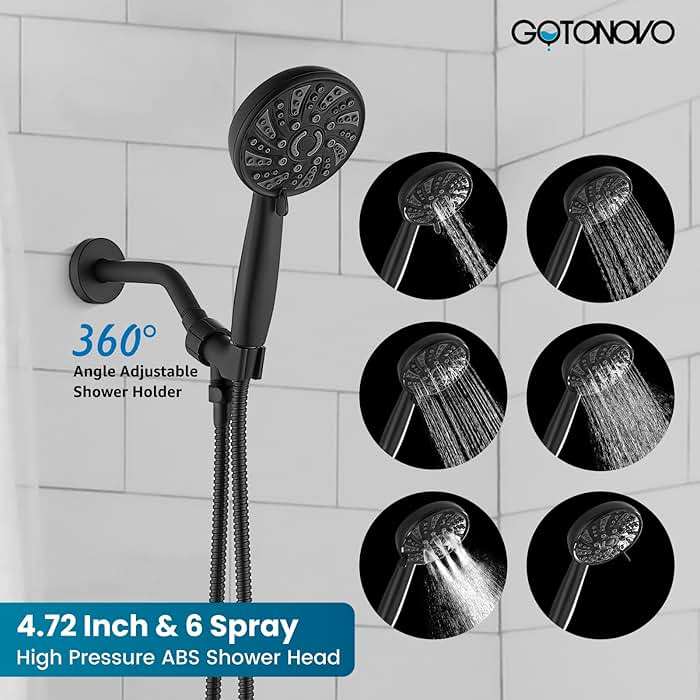 gotonovo Single-Handle Shower Faucet Set Shower Kit with Valve Shower Head and Handle Set Shower Trim Kit with 6 Modes ABS Handheld Shower Fixtures Shower Valve and Trim Kit Matte Black - Image 4