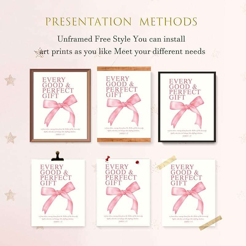 LARTSFRO Coquette Pink Bow Christian Wall Art Decor Posters, Pink Bow Christian Bathroom Room Bedroom Dorm Wall Art Decor Aesthetic for College Teen Girls Gifts,Inspirational Bible Verses Bow Wall Decor, 10x8 Inch Set of 4 Bow Pictures(UNFRAMED) - Image 4