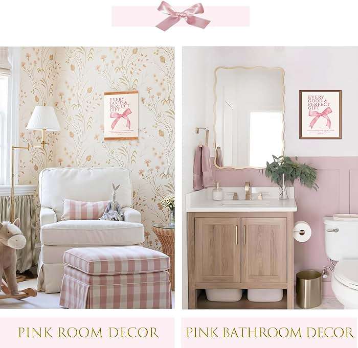 LARTSFRO Coquette Pink Bow Christian Wall Art Decor Posters, Pink Bow Christian Bathroom Room Bedroom Dorm Wall Art Decor Aesthetic for College Teen Girls Gifts,Inspirational Bible Verses Bow Wall Decor, 10x8 Inch Set of 4 Bow Pictures(UNFRAMED) - Image 6