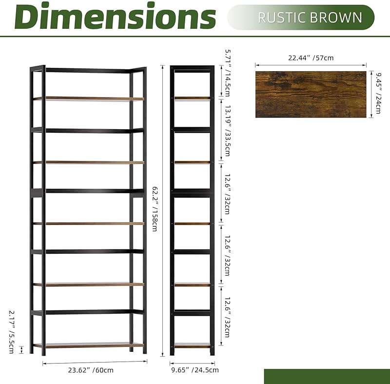 vovala 5-Tier Bookshelf, Industrial Bookcase with Bamboo Frame, Modern Display Standing Shelf Unit, Tall Wood Storage Organizer for Living Room, Home Office, Rustic Brown - Image 3