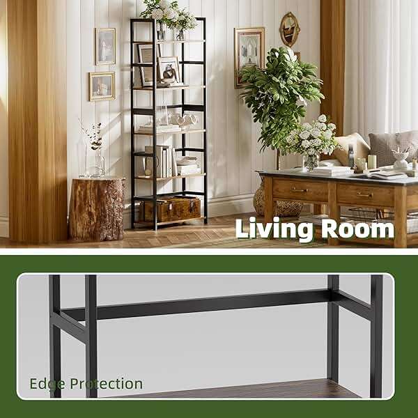 vovala 5-Tier Bookshelf, Industrial Bookcase with Bamboo Frame, Modern Display Standing Shelf Unit, Tall Wood Storage Organizer for Living Room, Home Office, Rustic Brown - Image 6