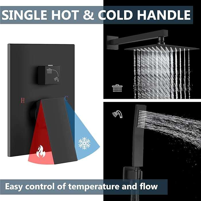 Aolemi Shower Faucet Set Rain Shower System with Handheld Spray Bathroom Shower Combo Rough-in Valve and Shower Trim Kit Included Matte Black 8 Inch Wall Mount Shower Head - Image 7