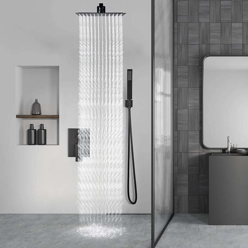 Aolemi Shower Faucet Set Rain Shower System with Handheld Spray Bathroom Shower Combo Rough-in Valve and Shower Trim Kit Included Matte Black 8 Inch Wall Mount Shower Head - Image 8