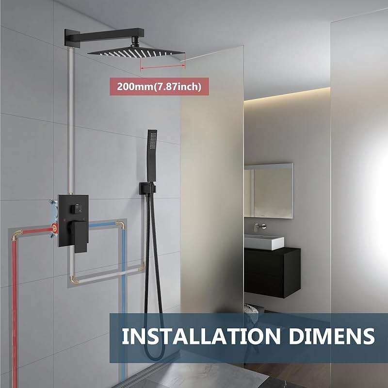 Aolemi Shower Faucet Set Rain Shower System with Handheld Spray Bathroom Shower Combo Rough-in Valve and Shower Trim Kit Included Matte Black 8 Inch Wall Mount Shower Head - Image 9