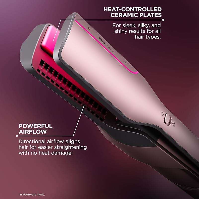 Shark FlexFusion Hair Straightener & Powerful Hair Dryer with Fusion Hair Brush, Ceramic Air Styler with Auto-Wrap Curlers & Concentrator, Ceramic Plates, Cosmic Blush HD641S - Image 5