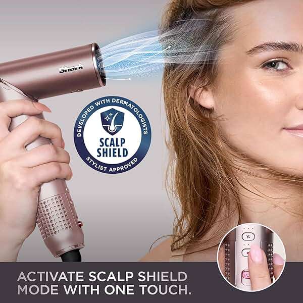 Shark FlexFusion Hair Straightener & Powerful Hair Dryer with Fusion Hair Brush, Ceramic Air Styler with Auto-Wrap Curlers & Concentrator, Ceramic Plates, Cosmic Blush HD641S - Image 8