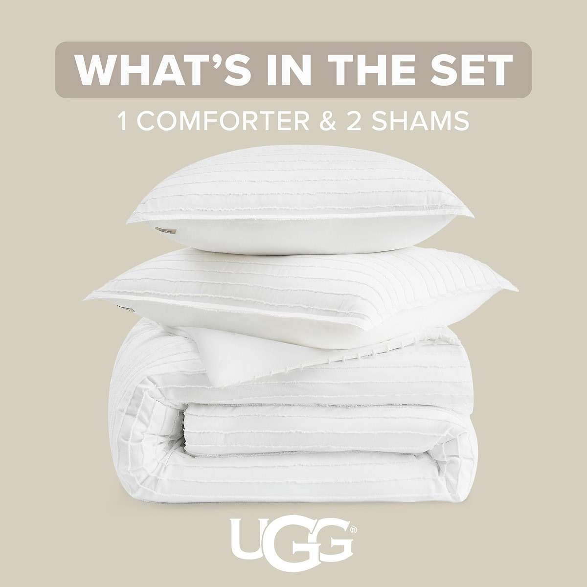 UGG Textured Queen Comforter Set - 3 Piece Striped Reversible Queen Bedding Set with Pillow Shams, Stylish Soft & Luxurious White Bed Set for Home & Bedroom (Full/Queen) - Image 8
