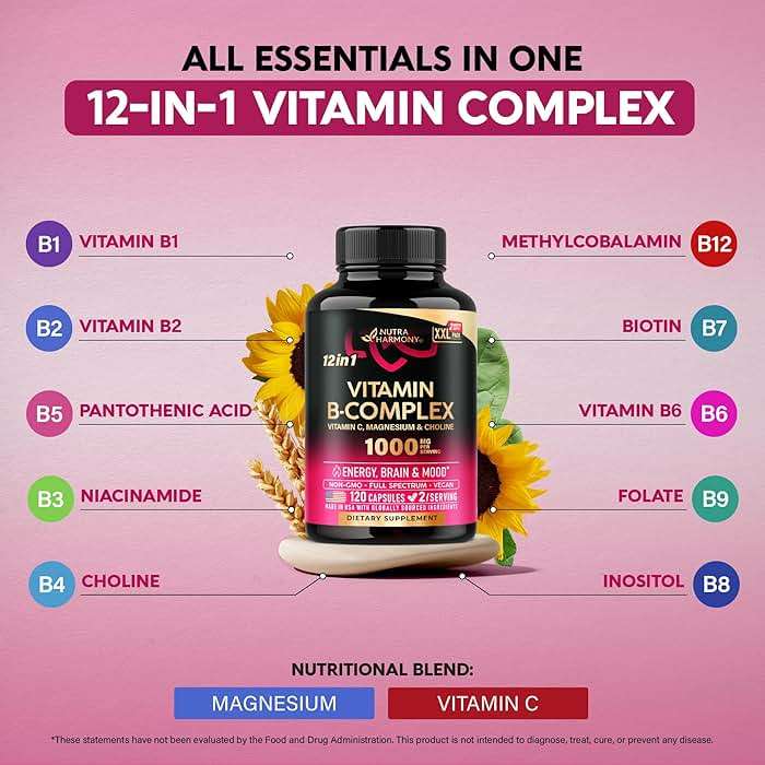 Vitamin B Complex for Men & Women - Riboflavin B2, B12, B1, B3, B5, B6, B7, B8, B9 | Vitamin C, Choline, Inositol | B-Complex Supplement | Energy, Brain & Heart Support | Lab Tested | 120 Vegan Caps - Image 4