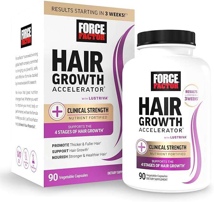 Force Factor Hair Growth Accelerator Multivitamin for Women & Men, with Lustriva, Biotin, Horsetail & Vitamins A, B12, C, D & E for Thicker Hair, Healthier Skin & Nails, 90 Capsules - Image 1