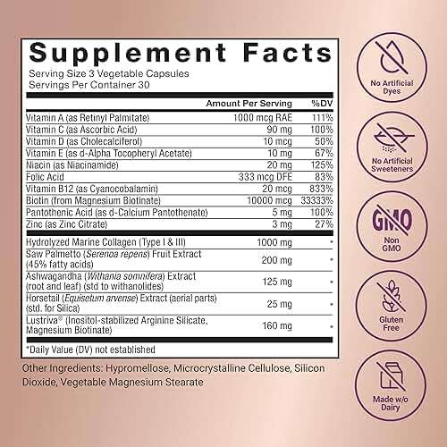 Force Factor Hair Growth Accelerator Multivitamin for Women & Men, with Lustriva, Biotin, Horsetail & Vitamins A, B12, C, D & E for Thicker Hair, Healthier Skin & Nails, 90 Capsules - Image 7