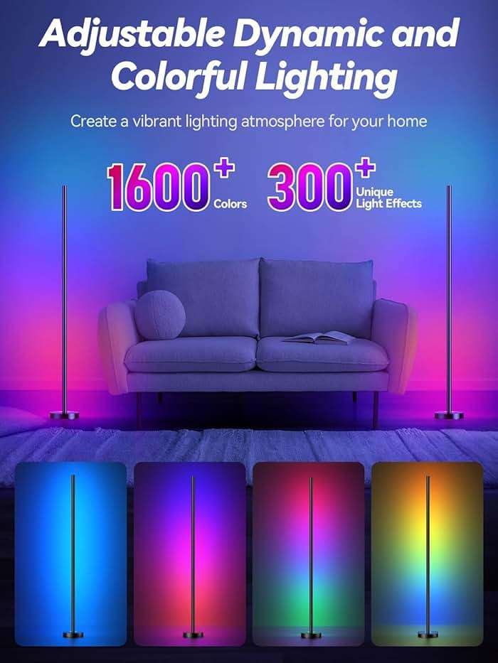 Corner Floor Lamp, 2 Pack LED Corner Lamp with App and Remote Control, RGBICW 16 Million DIY Colors & 68+ Scene, Music Sync, Color Changing Smart Ambient Light for Living Rooms, Bedrooms, Gaming Room - Image 2
