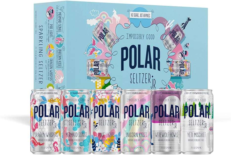 Polar Seltzer Jr Variety Pack, 7.5 fl oz Cans, Pack of 24 Six Flavors, Mini Cans, No Sugar, No Sweeteners - Image 1