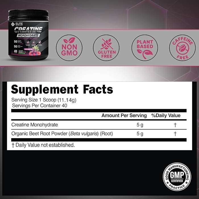 Elite Wellness Berry Flavor Creatine Monohydrate with Organic Beetroot Supplement - Supports Muscle Strength, Stamina, Cognitive Function & Athletic Performance, Gluten & Dairy Free, NSF Qualified - Image 2