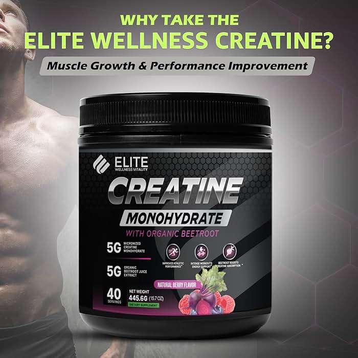 Elite Wellness Berry Flavor Creatine Monohydrate with Organic Beetroot Supplement - Supports Muscle Strength, Stamina, Cognitive Function & Athletic Performance, Gluten & Dairy Free, NSF Qualified - Image 3