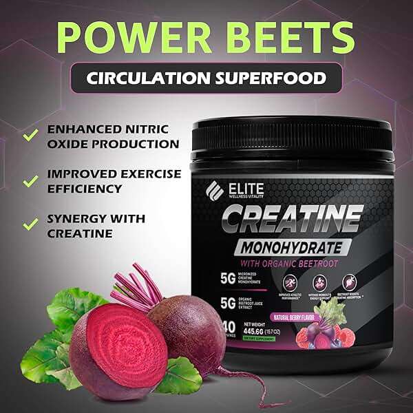 Elite Wellness Berry Flavor Creatine Monohydrate with Organic Beetroot Supplement - Supports Muscle Strength, Stamina, Cognitive Function & Athletic Performance, Gluten & Dairy Free, NSF Qualified - Image 5