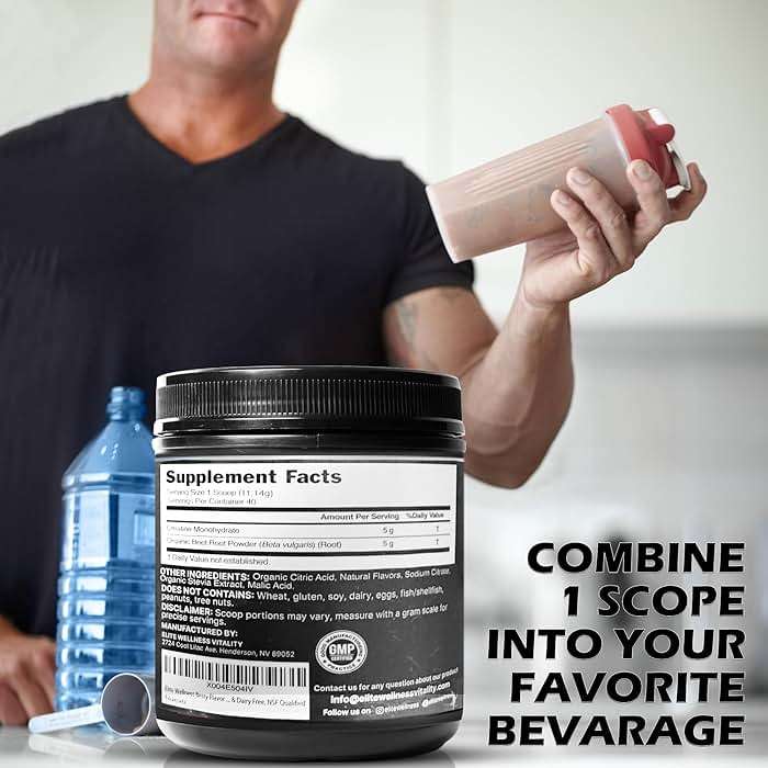 Elite Wellness Berry Flavor Creatine Monohydrate with Organic Beetroot Supplement - Supports Muscle Strength, Stamina, Cognitive Function & Athletic Performance, Gluten & Dairy Free, NSF Qualified - Image 7