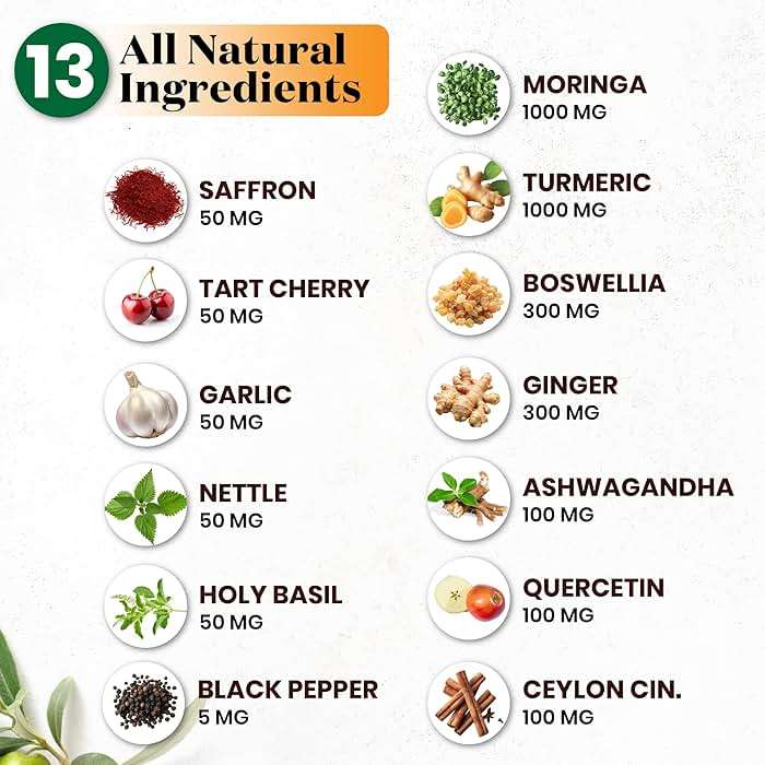 Turmeric Moringa Supplement | Ginger, Boswellia, Saffron, Holy Basil- Joint Support Supplement for Women and Men with Ceylon Cinnamon, Quercetin, Tart Cherry- 240 Count - Image 4
