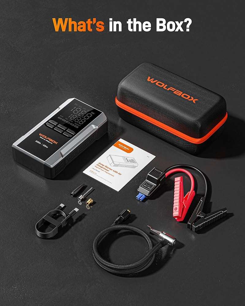 WOLFBOX 3000A Jump Starter with Air Compressor, 59.2Wh&160PSI Portable Car Battery Jump Starter with 65W Fast Charging, 12V Battery Pack (8L Gas 6L Diesel Engine) with Boost, Light and Jumper Cables - Image 8